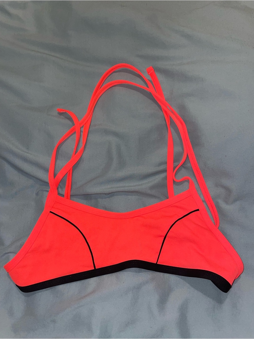 Jolyn Clothing Neon Coral Swim Sports Bra with Black Trim